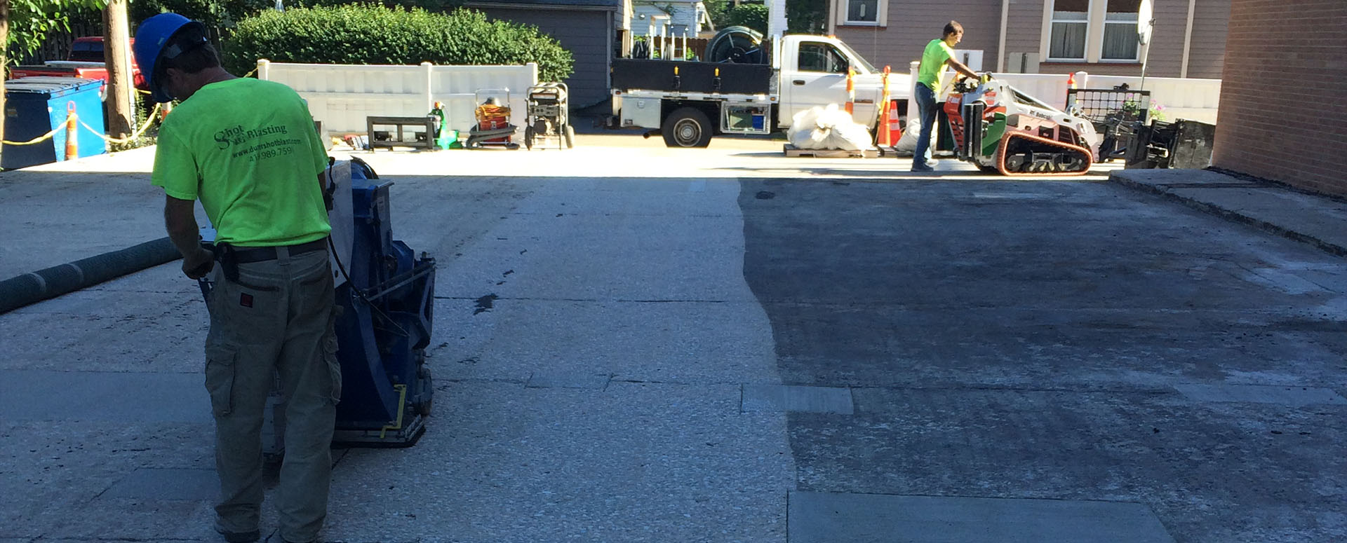 Durer Shotblast truck and equipment at a commercial job site